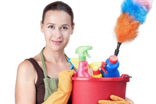 Commercial cleaners working in a Paddington office reception area